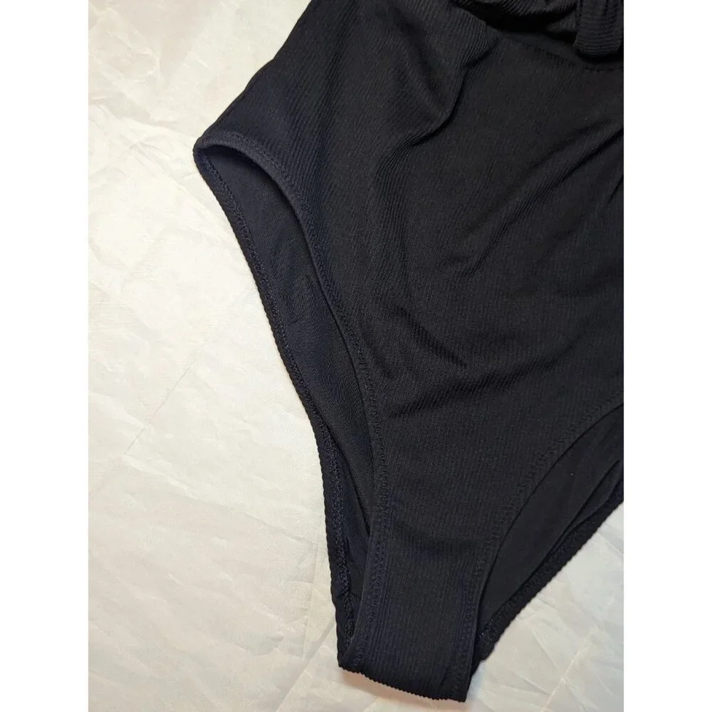 Aerie Women's Size Medium Black Ribbed NWT One Piece Full Coverage Swimsuit - Picture 2 of 15